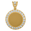 10K Yellow Gold CZ Men's 1.50" Beaded Border Circle Picture Memory Frame Pendant