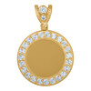 10K Yellow Gold CZ Men's 1.35" Beaded Border Circle Picture Memory Frame Pendant