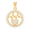 10K Yellow Gold CZ Women's 1" Charm Heart w/ Heartbeat in Circle Frame Pendant
