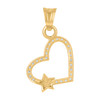 10K Yellow Gold CZ Women's 0.95" Love Charm Sideways Heart Frame w/ Star Pendant