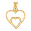 10K Two Tone Gold Round CZ Women's 0.85" Love Frame Charm Double Heart Pendant