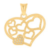 10K Yellow Gold Round CZ Women's 0.95" Love Frame Charm Floating Hearts Pendant