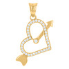 10K Yellow Gold Round CZ Womens 1.10" Love Charm Sideways Heart w/ Arrow Pendant