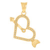 10K Yellow Gold Round CZ Womens 1.10" Love Charm Sideways Heart w/ Arrow Pendant