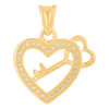 10K Yellow Gold Round CZ Womens 0.85" Love Charm Open Heart Frame w/ Key Pendant