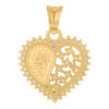 10K Yellow Gold Round CZ Women's 0.85" Love Charm Filigree Heart Frame Pendant
