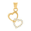 14K Yellow Gold CZ Women's 0.95" Love Charm Interlocked Double Heart Pendant