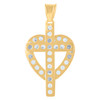 14K Yellow Gold Round CZ Women's 1.25" Love Charm Stacked Heart & Cross Pendant