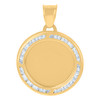 10K Yellow Gold Channel CZ Unisex 1" Charm Round Picture Memory Frame Pendant