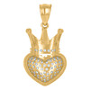 10K Yellow Gold Round CZ Women's 1" Love Charm Domed Heart w/ Crown Pendant