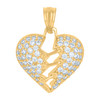 10K Yellow Gold Round CZ Women's 0.75" Love Charm Stitched Broken Heart Pendant