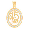 10K Yellow Gold CZ Channel Set Border Butterfly Quinceanera 15 in Oval Pendant