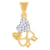 10K Two Tone Gold Round CZ Women's 0.85" Love Charm Double Heart w/ Bow Pendant