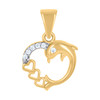 10K Two Tone Gold Round CZ Women's 0.75" Charm Triple Heart & Dolphin Pendant