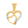 10K Two Tone Gold Round CZ Women's 0.65" Love Charm Stacked Double Heart Pendant