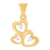 10K Yellow Gold Round CZ Women's 0.75" Love Charm Scattered Triple Heart Pendant