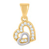 10K Two Tone Gold Round CZ Womens 0.65" Love Charm Sideways Double Heart Pendant