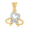 10K Two Tone Gold Round CZ Women's 0.75" Love Banner Charm Triple Heart Pendant