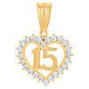 10K Yellow Gold CZ Women's 0.85" Quinceanera Medallion 15 Heart Frame Pendant