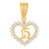 10K Yellow Gold CZ Women's 0.85" Quinceanera Medallion 15 in Heart Frame Pendant