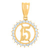 10K Yellow Gold CZ Women's 1" Quinceanera Medallion 15 in Circle Frame Pendant