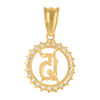 10K Yellow Gold CZ Women's 1" Quinceanera Medallion 15 in Circle Frame Pendant