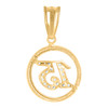 10K Two Tone Gold CZ Women's 1" Quinceanera Medallion 15 in Circle Frame Pendant