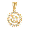 10K Two Tone Gold CZ Women's 1" Medallion Quinceanera 15 in Circle Frame Pendant