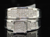 LADIES STERLING SILVER PAVE DIAMOND BRIDAL ENGAGEMENT 2 RING WEDDING DUO SET