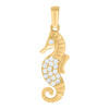 10K Yellow Gold Round CZ Women's 0.95" Ocean Life Fish Charm Sea Horse Pendant