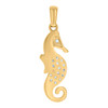 10K Yellow Gold Round CZ Women's 0.95" Ocean Life Fish Charm Sea Horse Pendant