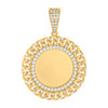 10K Yellow Gold CZ 1.50" Cuban Chain Border Circle Picture Memory Frame Pendant