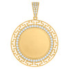 10K Yellow Gold CZ Men's 1.75" Greek Key Circle Picture Memory Frame Pendant
