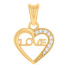 14K Yellow Gold Round CZ Women's 0.75" Block Font Charm LOVE in Heart Pendant