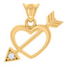 14K Yellow Gold Round CZ Women's 0.55" Love Open Charm Heart w/ Arrow Pendant