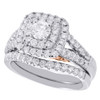 14K White Gold Round Solitaire Diamond Wedding Ring Cushion Halo Bridal Set 2 CT
