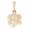 10K Tri-Color Gold Round Purple CZ Unisex 1.50" Ocean Charm Sea Tortoise Pendant