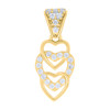 14K Yellow Gold CZ Women's Love Charm Vertical Interlocked Triple Heart Pendant