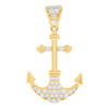 14K Yellow Gold Round CZ Unisex 1" Cluster Nautical Charm Ship's Anchor Pendant