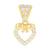 14K Yellow Gold Round CZ Women's 0.65" Love Charm Bow on Open Heart Pendant