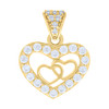 14K Yellow Gold Round CZ Women's 0.65" Love Charm Double Hearts in Frame Pendant