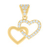 14K Yellow Gold CZ Women's 0.85" Love Charm Interlocked Double Heart Pendant