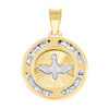 14K Two Tone Gold Round CZ Unisex 0.75" Small Charm Peace Dove in Circle Pendant