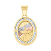 14K Tri-Color Gold CZ Unisex 1" Textured Charm Peace Dove Oval Medallion Pendant