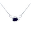 14K White Gold Real Sapphire & Diamond Women's Teardrop Halo 18" Necklace 1/3 CT