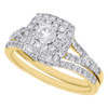 14K Yellow Gold Solitaire Diamond Bridal Set Double Halo Engagement Ring 1 Ct.