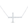 10K White Gold Bezel Diamond Women's Sideways Circle Cross 18" Necklace 1/6 CT