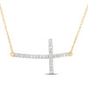 10K Yellow Gold Genuine Diamond Womens Curved Sideways Cross 18" Necklace 1/5 CT 10K Yellow Gold Genuine Diamond Womens Curved Sideways Cross 18" Necklace 1/5 CT
