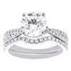 14K White Gold Lab Created Diamond Round Solitaire Criss Cross Bridal Set 2.6 CT