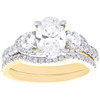 14K Yellow Gold Lab Created Diamond Oval 3 Stone Contoured Bridal Set 2.40 CT